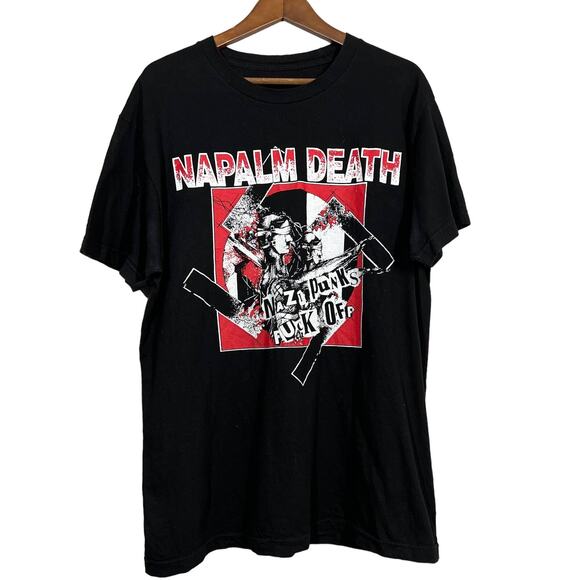 Vintage Napalm Death Punks Graphic Tee Black 2003 Heavy Knit No Tag - L - Picture 1 of 4